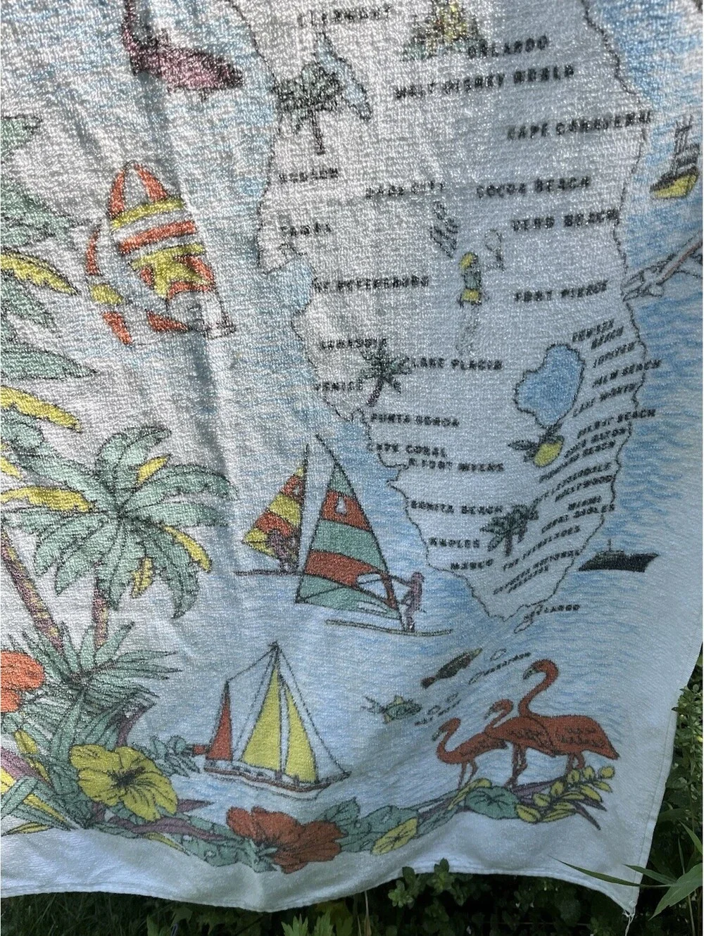 Beach Towel Vintage FLORIDA,  The Sunshine State Beach Scene 100% Cotton 31x60”
